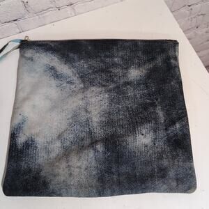 Oliveve Calf Leather Suede Zip Pouch Clutch Bag 11" X 11" Handmade USA Blue